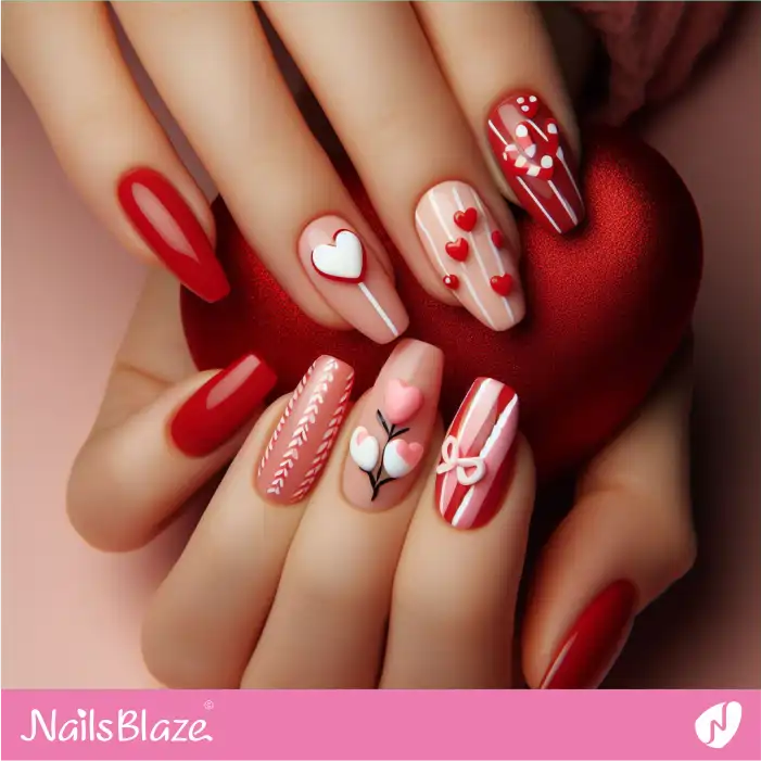 Red and Pink Sweetheart Nails for Valentine | Valentine Nails - NB2199